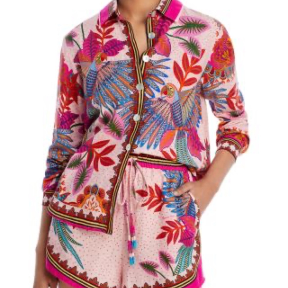 FARM Rio Multicolor Parrot Print Button Down Set